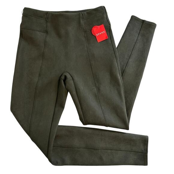 NWT Spanx Faux Suede Leggings Olive Small - Picture 1 of 10